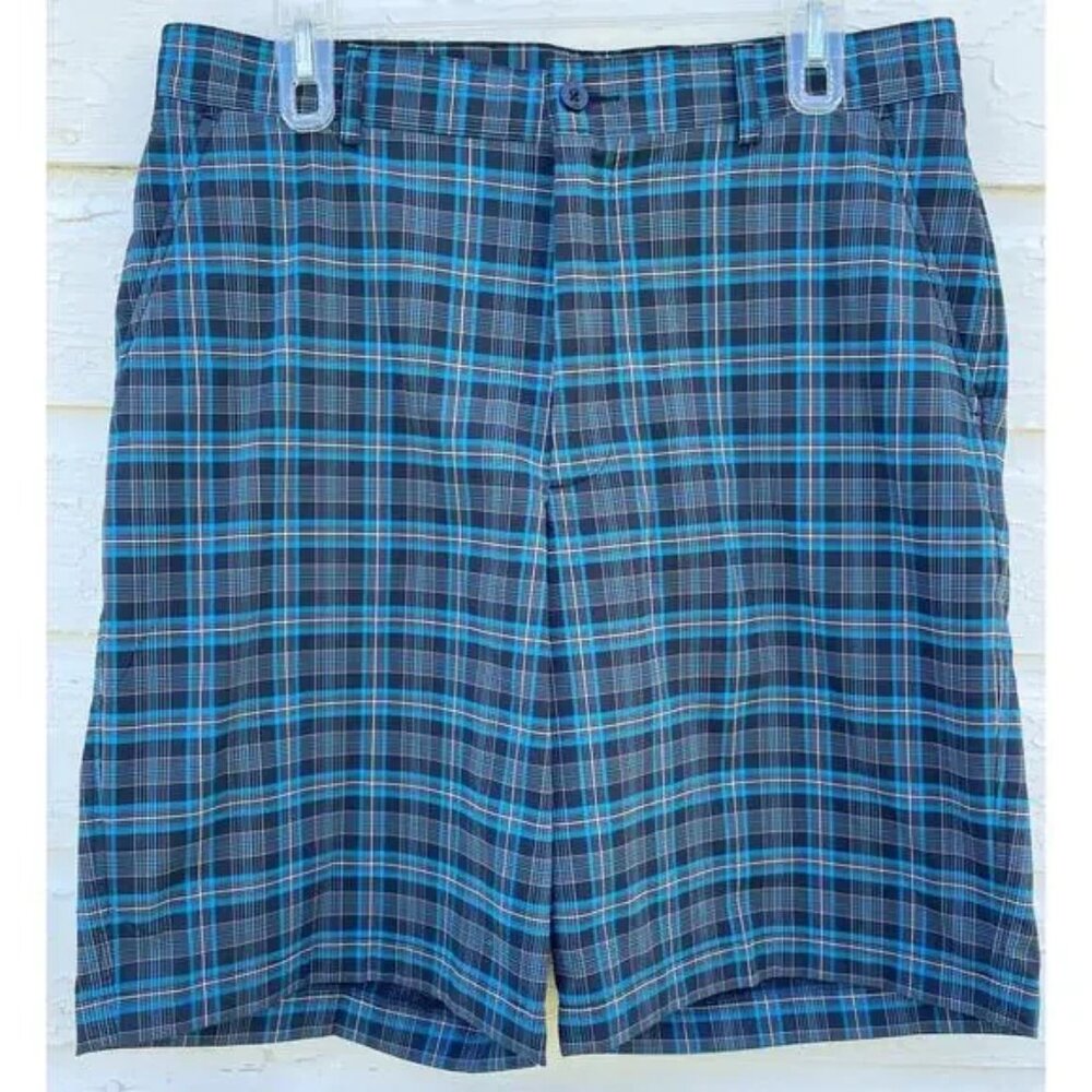 BOLLE Golf Shorts Mens 34 Blue Black Plaid 10" Athletic MSRP $65